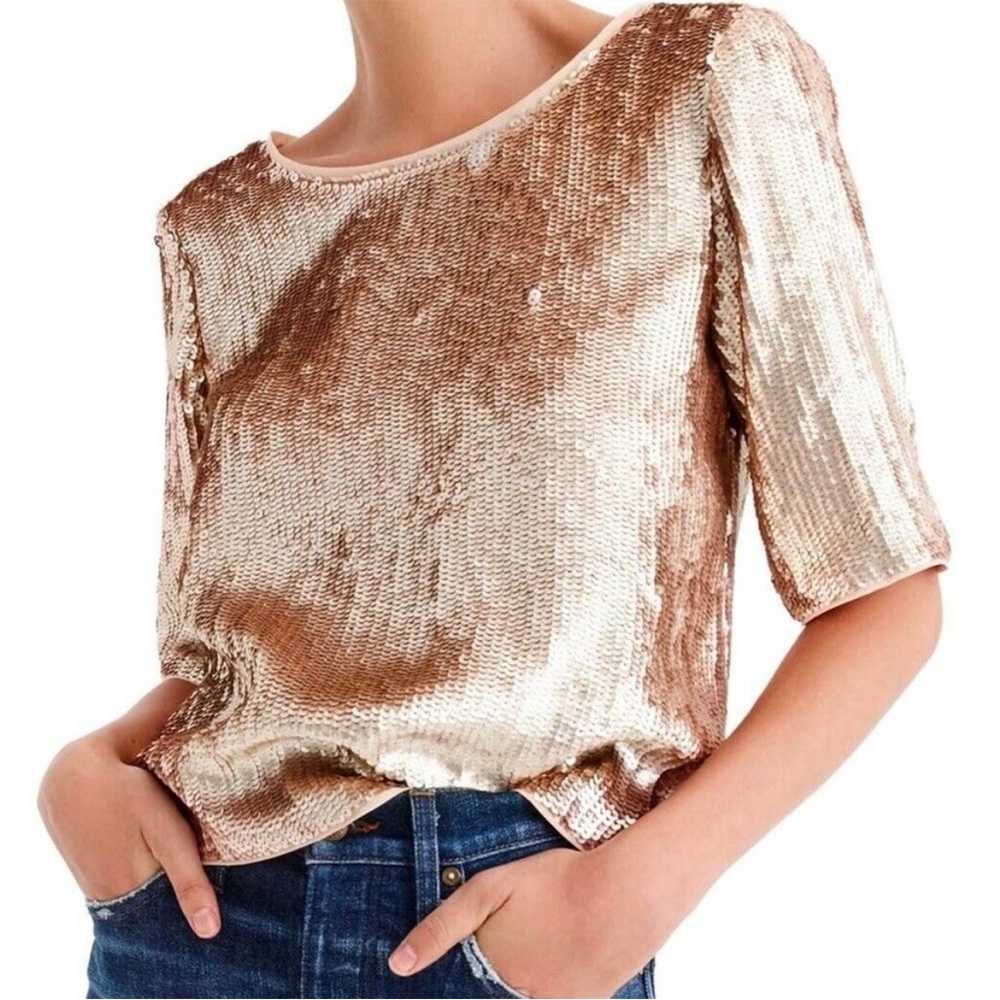 J. Crew Rose Gold Sequin Blouse Size 8